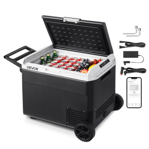 VEVOR 12 Volt Car Refrigerator, 63.4QT-60L Car Fridge, Portable Electric Cooler with Wheels and Handle, -4℉~68℉, 12-24V DC and 100- 240V AC Compressor