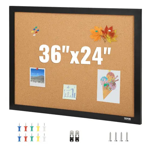 VEVOR Cork Board, 36x24 inches Bulletin Board with MDF Sticker Frame, Vision Board Includes 10 Pushpins, for Display and Decoration in Office Home and Matron Inn
