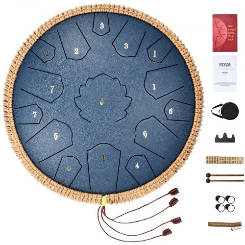 VEVOR Steel Tongue Drum, 14 in & 15 Notes, Rain Drum for Outside Garden, D Major Key, Tank Drum with 2 Mallets & Carry Bag, Hand Pan Drum Percussion I
