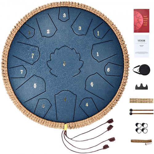 VEVOR Steel Tongue Drum, 14 in & 15 Notes, Rain Drum for Outside Garden, C Major Key, Tank Drum with 2 Mallets & Carry Bag, Hand Pan Drum Percussion I