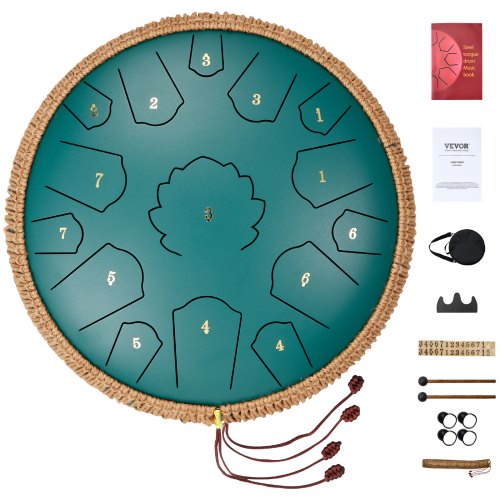 VEVOR Steel Tongue Drum, 14 in & 15 Notes, Rain Drum for Outside Garden, D Major Key, Tank Drum with 2 Mallets & Carry Bag, Hand Pan Drum Percussion I