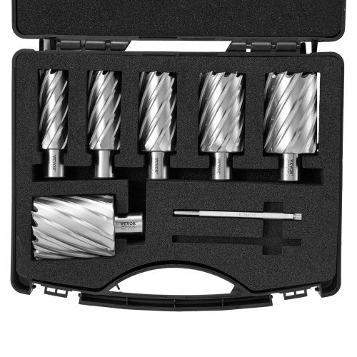 VEVOR Annular Cutter Set, 6 pcs Weldon Shank Mag Drill Bits, 2" Cutting Depth, 1" to 2" Cutting Diameter, M2AL High-Speed Steel, with 2 Pilot Pins and