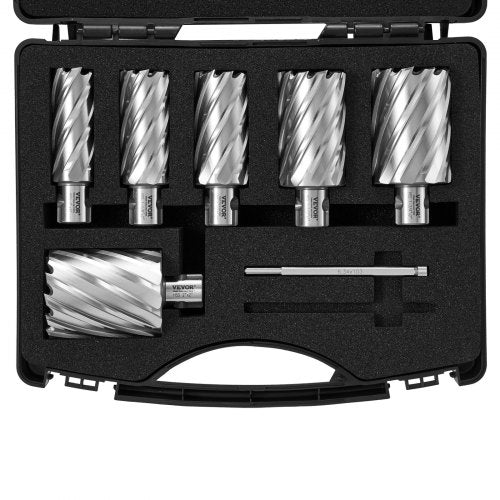 VEVOR Annular Cutter Set, 6 pcs Universal Shank Mag Drill Bits, 2" Cutting Depth, 1" to 2" Cutting Diameter, M2AL High-Speed Steel, with 2 Pilot Pins