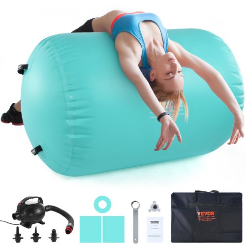 VEVOR Air Mat Tumble Track Air Spot, Round Inflatable Air Roller, Air Barrel Gymnastic Equipment with Electric Pump, Tumbling Backbend Trainer for Hom