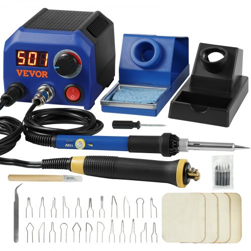 VEVOR Wood Burning Kit, 250~700°C Adjustable Temperature with Display, Dual Output Port with 2 Pyrography Pens, 23 Wire Nibs, 5 Solid-Point Tips, 2 Pe