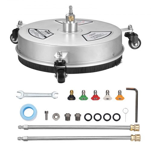 VEVOR 15" Pressure Washer Surface Cleaner w- Wheels, Stainless Steel Concrete Cleaner 4000 Max PSI , 1-4" Quick-Connect Connector w- 2 Extension Wand,