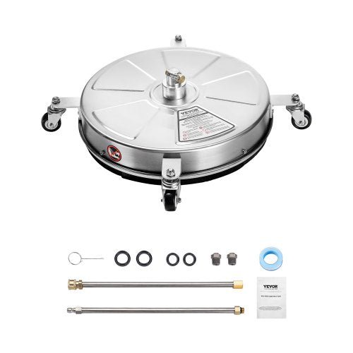 VEVOR 18" Pressure Washer Surface Cleaner, Stainless Steel Pressure Washer Attachments with 4 Wheels, 4000 Max PSI, 1-4 Quick Connector, 2 Spray Nozzl