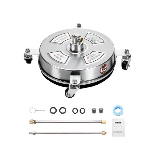 VEVOR 14" Pressure Washer Surface Cleaner, Stainless Steel Pressure Washer Attachments with 4 Wheels, 4000 Max PSI, 1-4 Quick Connector, 2 Spray Nozzl