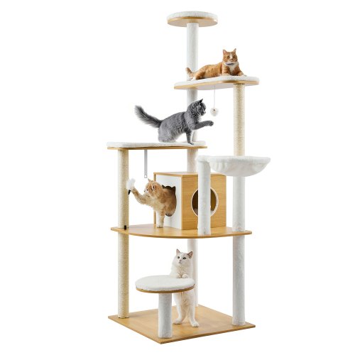 VEVOR Large Cat Tree, 68.9 inches Tall, Cat Tower, Multi-level Cat Condo Furniture Activity Center with Cozy Perches, Sisal Scratching Posts, Hammock,