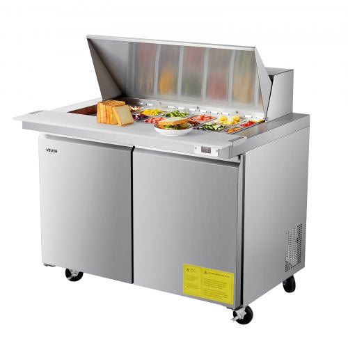 VEVOR 48"W Commercial Refrigerator, 12.5 Cu. Ft Sandwich Prep Refrigerated Table, Mega Top Food Prep Fridge with 18 Pans and Cutting Board, Stainless 