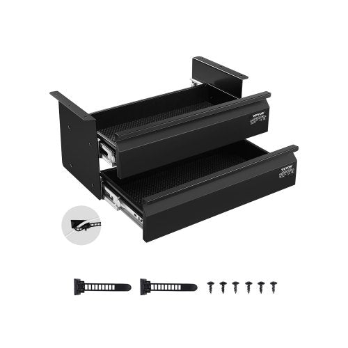 VEVOR 16" Wide Under Desk Drawer Slide Out, Under Desk Mounted Pull-out Drawer Attachment, Hidden Desktop 2 Layer Storage Organizer, Under Table Penci