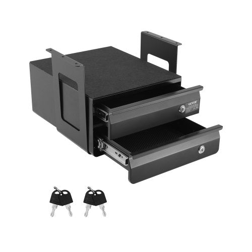 VEVOR 13" Wide Under Desk Drawer Slide Out, Under Table Pull-out Drawer Attachment, Hidden Desktop 2 Layer Storage Organizer, Lockable Undermount Penc