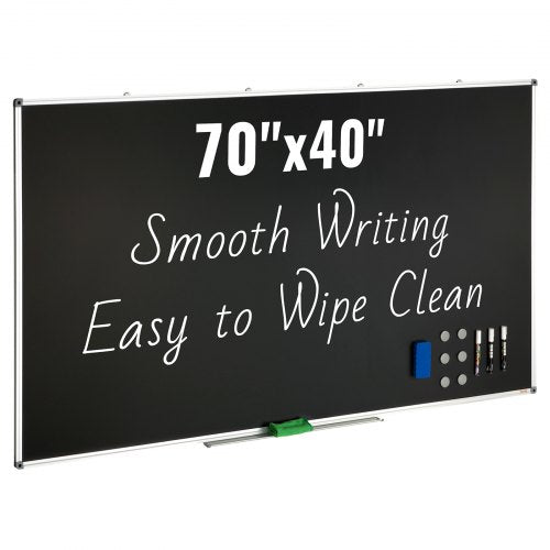 VEVOR Black Board, 70 x 40 inch Large Chalkboard with Aluminum Frame, Black Boards Dry Erase Includes 1 Magnetic Erase & 3 Dry Erase Markers, Black Su