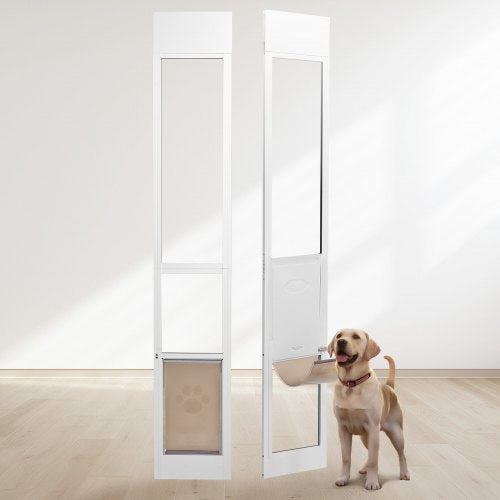 VEVOR Dog Door for Sliding Glass Door, 75 7-8"-80 11-16" Adjustable Height Doggy Door for Sliding Doors, Aluminum Frame Tempered Glass Pet Door with H