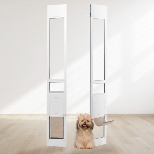 VEVOR Dog Door for Sliding Glass Door, 75 7-8"-80 11-16" Adjustable Height Doggy Door for Sliding Doors, Aluminum Frame Tempered Glass Pet Door with H
