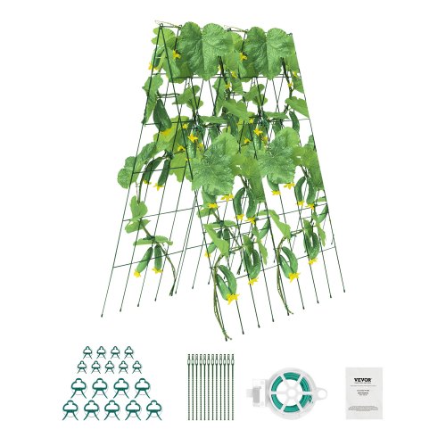 VEVOR Cucumber Trellis for Climbing Plants, 39" x 32" Foldable Cucumber Trellis Set with Twist Ties, Metal Garden Trellis for Raised Bed, Outdoor Plan