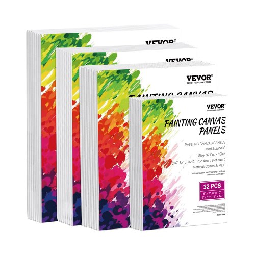 VEVOR Canvas Boards for Painting, 32 Pack White Painting Canvases Set - 5x7, 8x10, 9x12, 11x14 Painting Canvas Panels for Acrylic and Oil Painting, Wa