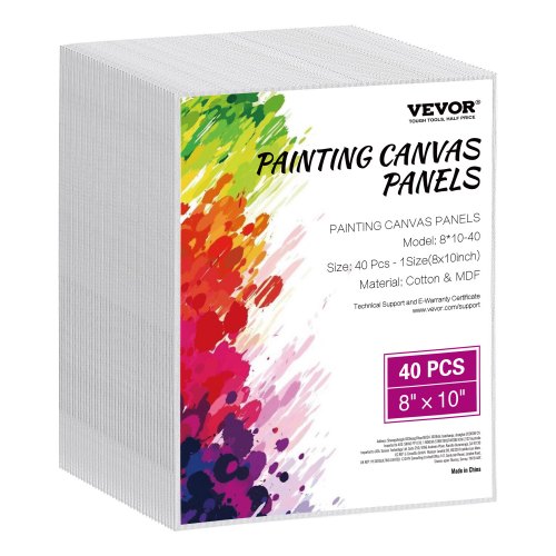 VEVOR Canvas Boards for Painting, 8 x 10 Inch White Canvases for Painting, 40 Pack Painting Canvas Panels for Sketching, Acrylic and Oil Painting, Wat