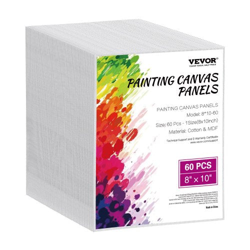 VEVOR Canvas Boards for Painting, 8 x 10 Inch White Canvases for Painting, 60 Pack Painting Canvas Panels for Sketching, Acrylic and Oil Painting, Wat