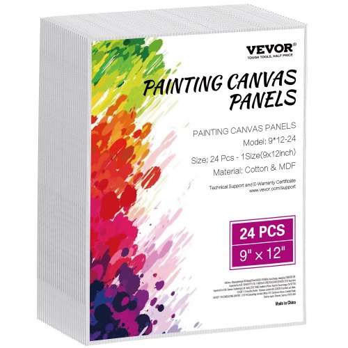 VEVOR Canvas Boards for Painting, 9 x 12 Inch White Canvases for Painting, 24 Pack Painting Canvas Panels for Sketching, Acrylic and Oil Painting, Wat