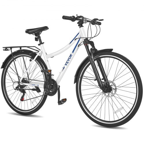 VEVOR Hybrid Bike, Lightweight Aluminum Frame Bike, 700c Wheel Men and Women Hybrid Bicycle, Step-Through Adult Urban City Commuter Bikes, 21-Speed Sh