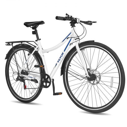 VEVOR Hybrid Bike, Lightweight Aluminum Frame Bike, 700c Wheel Men and Women Hybrid Bicycle, Step-Through Adult Urban City Commuter Bikes with 7-Speed