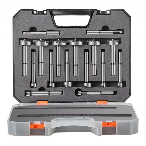 VEVOR Forstner Bit Set, 16 Pcs Forstner Drill Bits Set, 1-4" to 1-5-8", Carbon Steel, with Universal Round Shank, Forstner Drill Bit for Wood and Comp