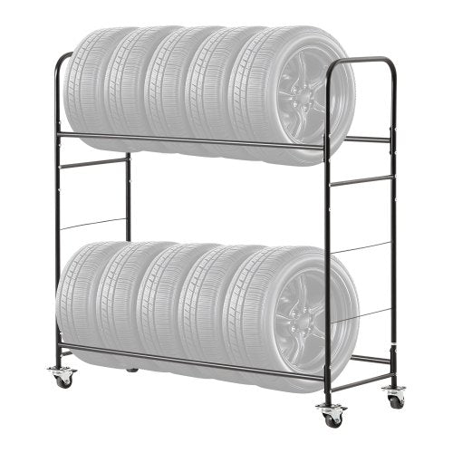 VEVOR Rolling Tire Storage Rack, 2-Shelf Tire Holder and Transport Trailer for Garage, Heavy-Duty Steel Tire Storage Cart with Wheel, Adjustable Heigh