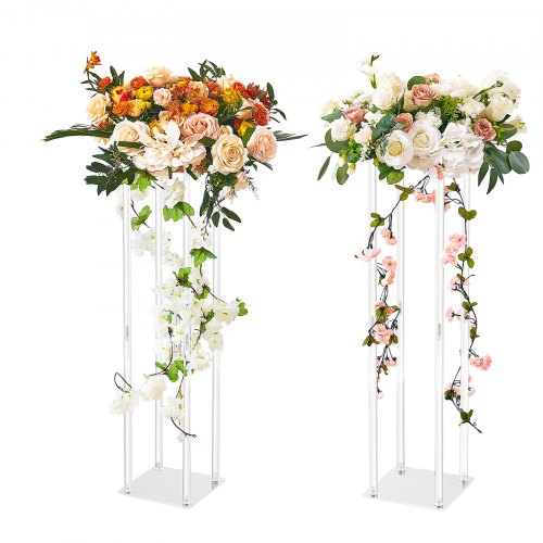 VEVOR 2PCS 31.5inch-80cm High Wedding Flower Stand, With Acrylic Laminate,Acrylic Vase Column Geometric Centerpiece Stands, Floral Display Rack for T-