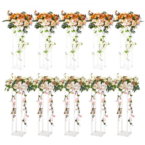 VEVOR 10PCS 23.6inch High Wedding Flower Stand, With Acrylic Laminate,Acrylic Vase Column Geometric Centerpiece Stands, Floral Display Rack for T-Stag