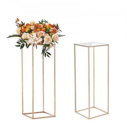VEVOR 2PCS 31.5inch-80cm High Wedding Flower Stand, With Acrylic Laminate,Metal Vase Column Geometric Centerpiece Stands, Gold Rectangular Floral Disp