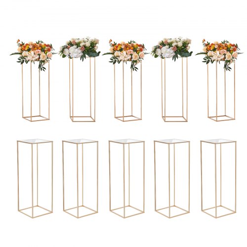 VEVOR 10PCS 31.5inch-80cm High Wedding Flower Stand, With Acrylic Laminate,Metal Vase Column Geometric Centerpiece Stands, Gold Rectangular Floral Dis