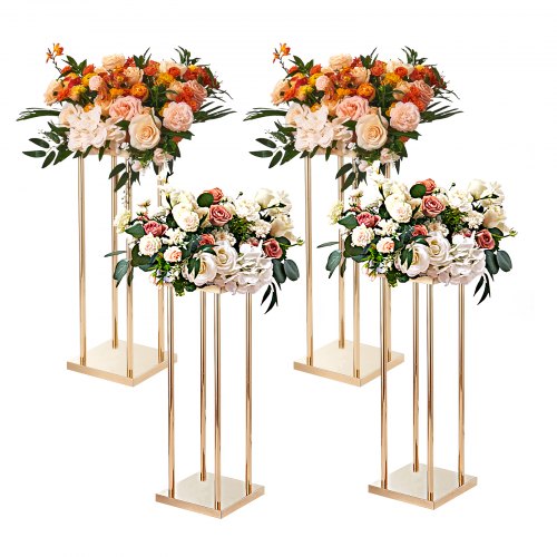 VEVOR 4PCS Gold Metal Column Wedding Flower Stand, 31.5inch-80cm High With Metal Laminate, Vase Geometric Centerpiece Stands, Cylindrical Floral Displ