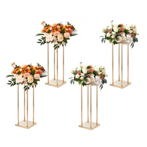 VEVOR 4PCS Gold Metal Column Wedding Flower Stand, 23.6inch -60cm High With Metal Laminate, Vase Geometric Centerpiece Stands, Cylindrical Floral Disp