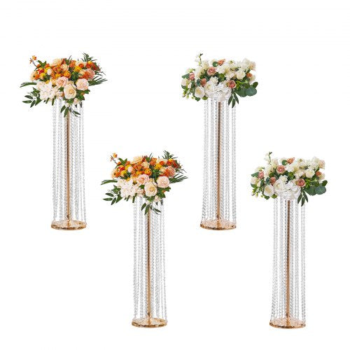 VEVOR 4PCS 35.43inch Tall Crystal Wedding Flowers Stand, Luxurious Centerpieces Flower Vases Crystal Gold Vase Metal, Perfect for T-stage Wedding Part
