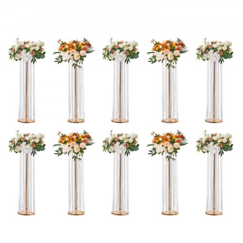 VEVOR 10PCS 35.43inch -90cm Tall Crystal Wedding Flowers Stand, Luxurious Centerpieces Flower Vases Crystal Gold Vase Metal, Perfect for T-stage Weddi