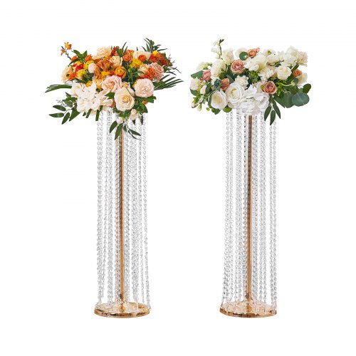 VEVOR 2PCS 35.43inch -90cm Tall Crystal Wedding Flowers Stand, Luxurious Centerpieces Flower Vases Crystal Gold Vase Metal, Perfect for T-stage Weddin