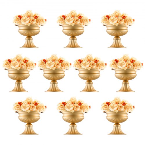 VEVOR 10PCS 16cm-6.3” Tall Wedding Flower Vase, Metal Wedding Centerpiece, Gold Floral Arrangement Stand Display Rack for Tables Wedding Dinner Party,