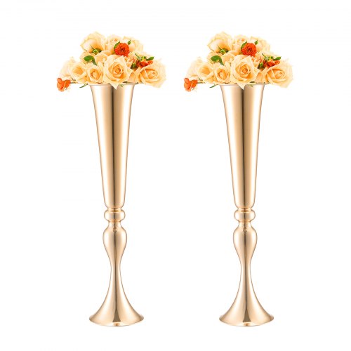 VEVOR 2PCS 56cm-22.05” Tall Wedding Flower Vase Metal Gold Trumpet for Tables