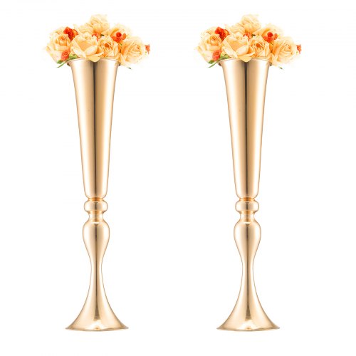 VEVOR 2PCS 56cm-22.05” Tall Wedding Flower Vase, Metal Wedding Trumpet Centerpiece, Gold Floral Stand Display Rack for Tables Wedding Dinner Party, An