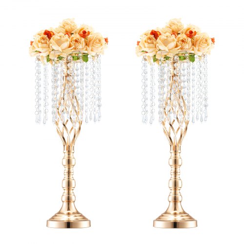 VEVOR 2PCS 55cm-21.65” Tall Crystal Wedding Flower Stand, Metal Wedding Centerpiece Vase, Gold Flower Holders Floral Display Rack for Tables Wedding D