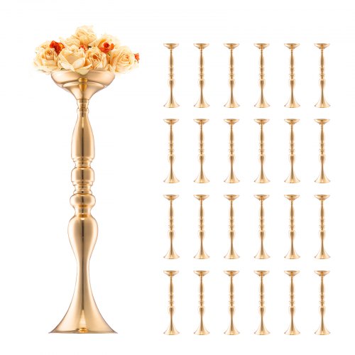VEVOR 24PCS 50cm-19.7” Tall Wedding Flower Vase, Metal Wedding Centerpiece, Gold Floral Arrangement Stand Display Rack for Tables Wedding Dinner Party