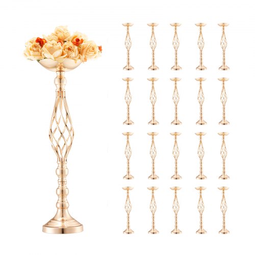 VEVOR 20PCS 58cm-22.83” Tall Wedding Flower Vase, Metal Wedding Centerpiece, Gold Floral Arrangement Stand Display Rack for Tables Wedding Dinner Part