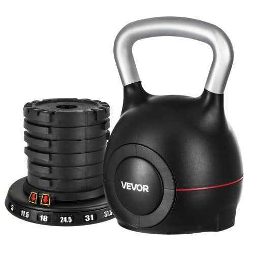 VEVOR Kettlebell, Adjustable Kettlebell with 7 Weight Levels (5, 11.5, 18, 24.5, 31, 37.5, 44 lbs), Die-Cast Aluminum and ABS Material, for Grip Stren