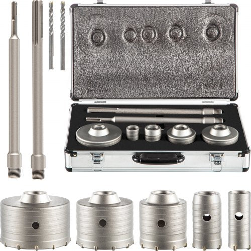 VEVOR Concrete Hole Saw Kit, 30-40-65-80-100mm Drill Bit Set SDS Plus or SDS Max Shank Wall Hole Cutter with 300mm Connecting Rod for Brick, Concrete,