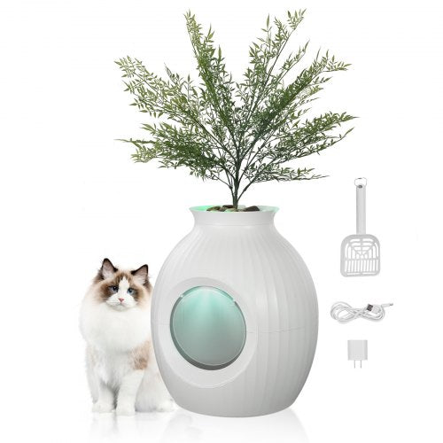 VEVOR Plant Cat Litter Box, Smart Odor Control System, Hidden Cat Litter Box with 9.48 in Large Entrance, Lighting Decoration & Sturdy ABS Material, F