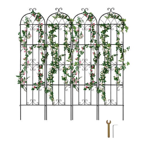 VEVOR Garden Trellis for Climbing Plants, 87 x 20 in, 4 Packs Rustproof Metal Garden Flower Trellis, Outdoor Climbing Rose Trellis Cucumbers Support,