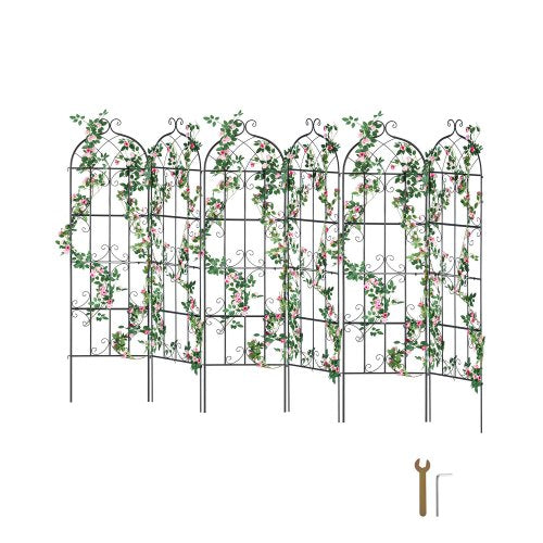 VEVOR Garden Trellis for Climbing Plants, 71 x 20 in, 6 Packs Rustproof Metal Garden Flower Trellis, Outdoor Climbing Rose Trellis Cucumbers Support,
