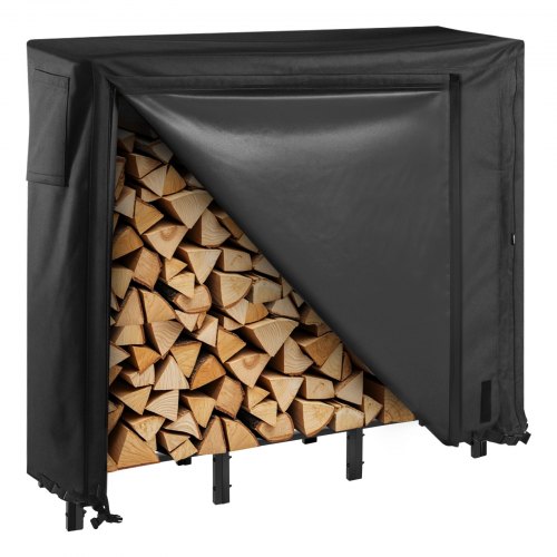 VEVOR Firewood Rack with Waterproof Cover, 1.22m Outdoor Firewood Holder, 1-4 Cord Storage Metal Log Holder, 400lb Max Weight Capacity, Full Covered,