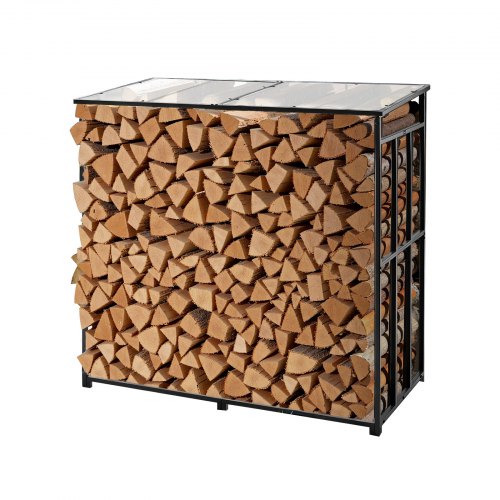 VEVOR Firewood Rack with Sloped Roof, 4 ft Outdoor Firewood Holder, 1-4 Cord Log Storage Shed, 660lb Max Weight Capacity, Powder-Coated Metal Wood Sto